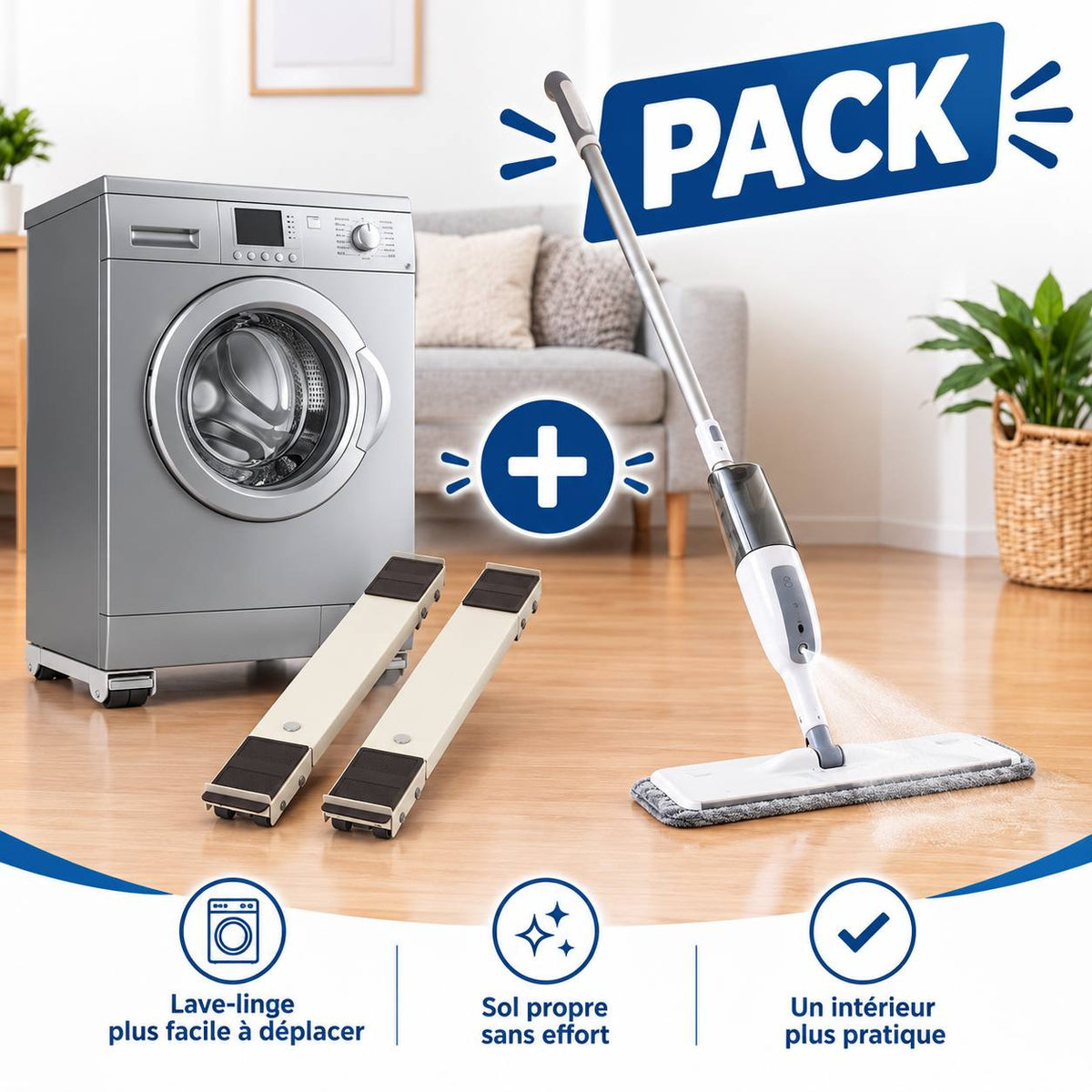 Serpillière pulvérisatrice - Déplaceur extensible à roulettes™